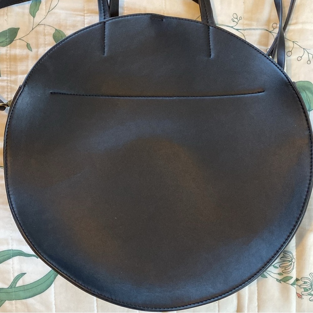 Anthropologie Black Round Woven Leather Shoulder Bag - Picture 6 of 8